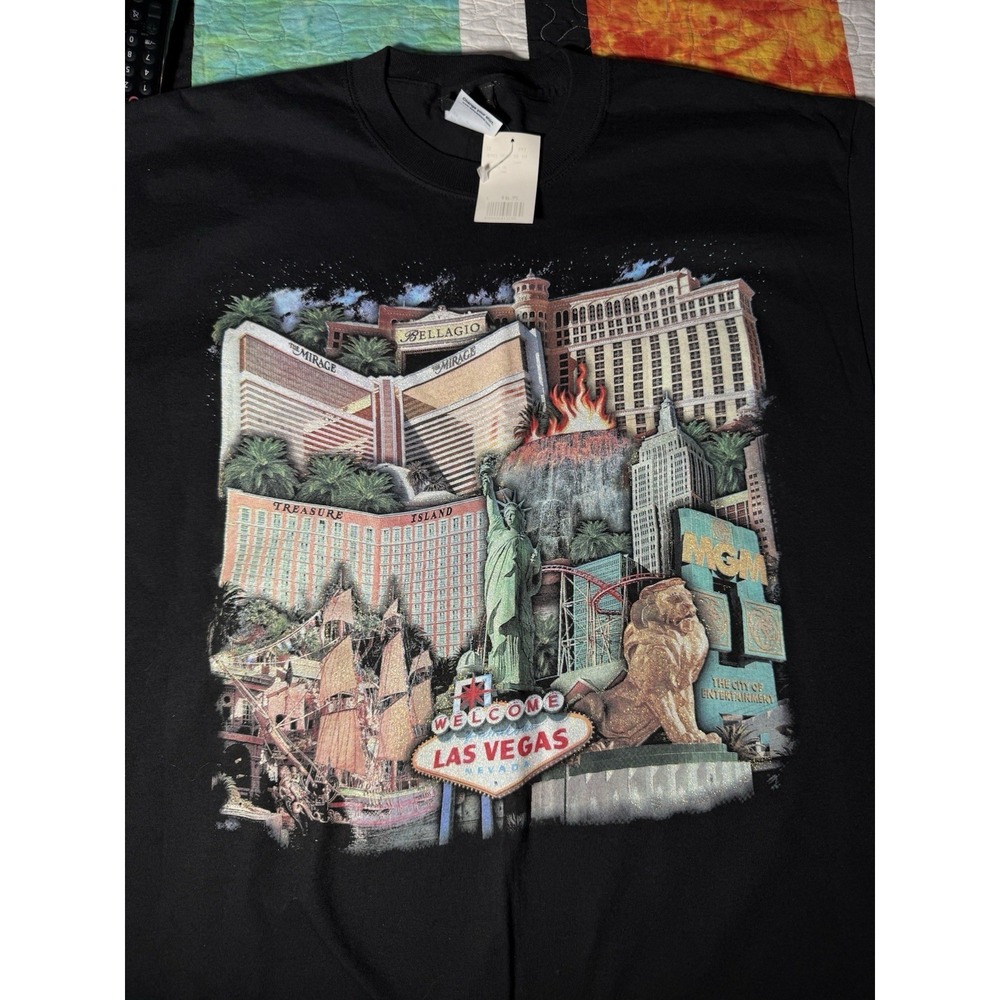NWT Vintage Las Vegas T-Shirt Large Graphic VTG 90s Bellagio MGM Strip Glitter
